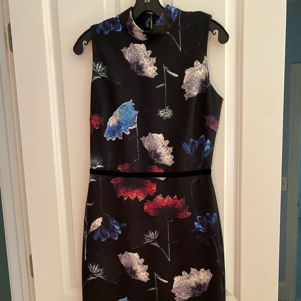 Watercolor floral print dress on black background